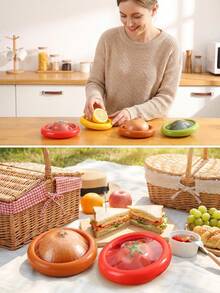 4/8pcs Clear Silicone Sealed Storage Box, Fruit Vegetable Saver With Lid For Onion Half, Reusable Fridge Container, Leak-Proof Food Preservation Box For Kitchen Refrigerator - Red + yellow + green + brown - 查看 7