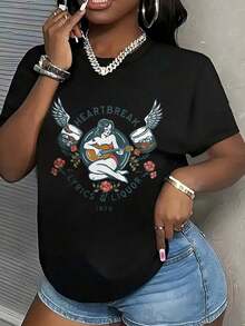 Camisas de mujer, camisas de verano, camisetas de conciertos, camisetas de festivales de música, camisas de mujer, tops de mujer de primavera y verano, camisas estampadas de algodón puro de manga corta con cuello redondo, camisas casuales de mujer. - Negro - Ver 6