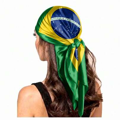 Lenço Feminino Bandeira do Brasil 90x90cm em Seda Acetinada - Cabeça, cintura e pescoço