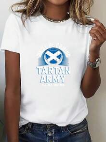 Camiseta de Cuello Redondo Estampada para Mujer, Serie de Ropa EE.UU.-México, Estilo de Apoyo a Fanáticos con Estampado Tartan Army, Creando un Ambiente y Estilo para Ver Partidos.Ropa para Entusiastas del Fútbol, Atuendo de Animación.Nueva Camiseta de Manga Corta Cómoda para Primavera/Verano - [Blanco] - Ver 7