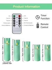 5件組無火燭光燈套組，附定時遙控器，電池供電逼真模擬燭焰，適用於聖誕節、萬聖節、情人節、母親節、餐桌、房間、婚禮、派對、禮物、節日 - 薄荷綠-暖光 - 查看 11