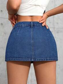 Tall Minifalda vaquera ultracorta, de moda para el verano - Azul lavado medio - Ver 2