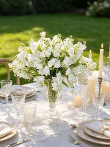 6pcs White Lily Of The Valley Artificial Flower Bouquet, Suitable For Wedding, Engagement, Home Decor, Valentine's Day, Graduation Ceremony - No Container Tabletop Floral Centerpiece Decoration - Perfect Gift For Home Decor Enthusiasts And Event Planners - White - View 7
