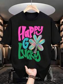One Happy Go Lucky St. Patrick's Day T-Shirt With A Colorful Shamrock Design For Festive Celebrations. It's A Perfect Gift For Friends And Family On Any Holiday Or Special Occasion. 180g 100% Cotton. - 黑色 - 查看 2