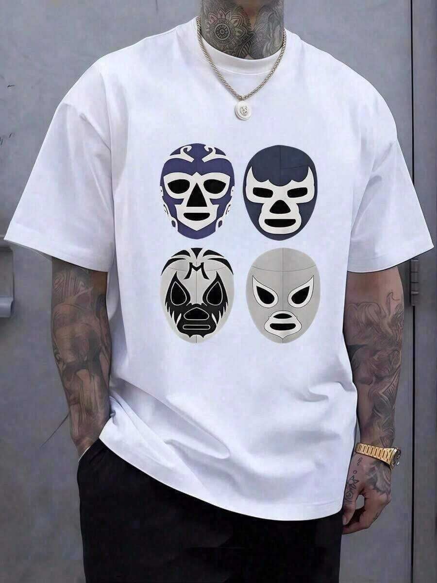 Wrestling Masks Representing The Strength, Identity, And Indomitable Spirit Of Modern Warriors, Inspiring Confidence And Energy. T-Shirt, 100% Cotton, Comfortable, Soft, And Durable, Suitable For Everyday Wear And Casual Occasions. 7CF8 - 白色 - 查看 1