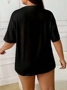 1 pieza de camiseta de manga corta para mujer con estampado de letras de guitarra, casual para el verano, 180g 100% algodón, los diseños están completamente impresos. Unisexo. - Negro - Ver 2