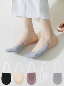 chuanwa（2） 1/5/10 Pairs Summer Women's Ultra-Thin High Elasticity Non-Slip Transparent Ice Silk Boat Socks - Multicolor - View 2
