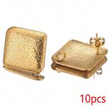 10 Pcs 18K Gold Plated 304 Stainless Steel Stud Earrings, Including Hammered Star, Heart, Square And Oval Empty Base Pins, Suitable For Handmade DIY Jewelry Making - Earrings - View 12