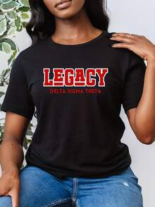 Camiseta con Letras Griegas de la Hermandad Delta Sigma Theta - Camiseta Roja y Blanca con el Logo DSΘ, Estilo Vintage de los 90s Y2K, Manga Corta, Cuello Redondo, Lavable a Máquina para la Semana Griega y Atuendo Casual - Negro - Ver 5
