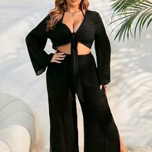 Swim Lushore Plus Size Women's Plain & Simple Daily Chiffon Kimono Cover Up Summer - Negro - Ver 6