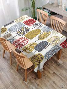 1pc Pastoral Plant Pattern Printed Tablecloth, Modern Polyester Rectangular/Round Waterproof Tablecloth, Digital Printing Suitable For Living Room, Outdoor Dining Table, Small Round Table - Multicolor - View 13