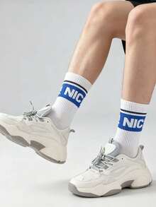 1/5 Pairs Unisex Letter & Number Pattern Mid-Calf Socks, Fashionable Breathable Comfortable Sports Socks, Moisture-Wicking, Suitable For Daily Wear, Sports, All Seasons - Multicolor - View 2