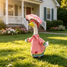Porch Goose Floral Raincoat Outfit - Spring Flower Print Rain Gear Costume Set With Umbrella For Lawn Goose - Pink - View 3