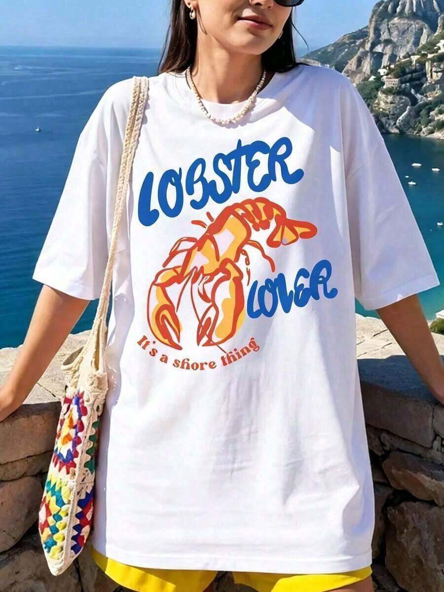 1 pieza de camiseta de manga corta de cuello redondo para mujer, con estampado de "YEE CLAW" con diseño de cangrejo de agua dulce estilo vaquero, estética de cangrejo de agua dulce del sur del oeste, top casual de uso diario para verano, 180g 100% algodón, los diseños están completamente impresos. Unisexo. - Blanco 3 - Ver 1