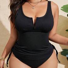 Swim Lushore Plus Size Women Solid Color Textured Fabric Racerback Casual Swimsuit - Rosa Fucsia - Ver 4