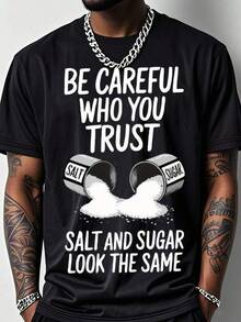 Camisa retro americana de manga corta. Camiseta divertida de fitness para hombre con estampado de patrón "Salt And Sugar Trust" - Algodón pesado de 200g, corte holgado, transpirable, manga corta, cuello redondo, top casual y deportivo, adecuada para el verano - Ropa de fitness con diseño de salero, adecuada para amantes de la sal (Machine Was), blusas casuales para dama, camisetas gráficas de algodón de talla grande, camiseta casual de talla grande para hombre, tops de verano, camiseta con estampado de dibujos animados. - Negro - Ver 1