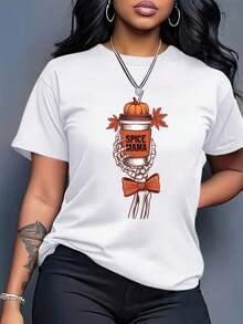 Camiseta Blanca Oversize para Mujer, Talla Grande - Camiseta Gráfica Holgada Spice Harama con Diseño de Chile Picante y Momia, Top Casual Estilo Boho Chic para Atuendos Informales y de Halloween, Camiseta Ligera de Manga Corta de 200 g/m², Ropa de Mujer Moderna Lavable a Máquina - Blanco - Ver 2
