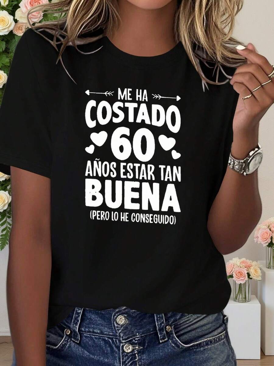 Camiseta Divertida de Moda para Mujer, Regalo de Cumpleaños Número 60 en Español, Manga Corta - Negro - View 1