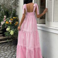 SunnyBelle Blue Striped Square Neck High Waist Sleeveless Backless Spaghetti Strap Drawstring Maxi Dress, Sexy & Vacation Style, Spring/Summer - Multicolor - Ver 9