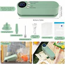 Mini Vacuum Sealer For Food, 3 In 1 Cordless Rechargeable Food Sealer For Dry/Moist Food Storage With 4 Snack Bags, Heat Sealer For Chip Bags, Inflation Pump For Balls/Swim Ring Gift - Green - 預設 - 查看 6