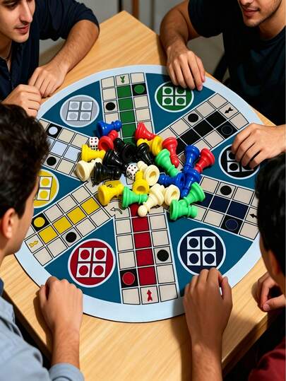Bộ cờ tỷ phú 6 người chơi, đường kính 35cm/13.78" - Bao gồm: 1 bàn cờ tròn, 24 xúc xắc 6 màu, 2 xúc xắc. Trò chơi cờ xúc xắc cổ điển dành cho 6 người chơi với các quân cờ được đánh số (1-6) - Tuyệt vời cho các buổi tối chơi game gia đình, trò chơi uống rượu, Giáng sinh & Halloween - Cờ caro Fast Track & Cờ tỷ phú 6 người chơi - Trò chơi cờ xúc xắc cổ điển với các quân cờ được đánh số.