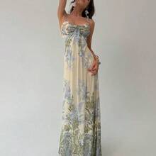 Women's Summer Beach Vacation Maxi Dress Loose Dress Elegant Floral Print Spaghetti Strap Apricot Dress Summer Dresses For Women,Graduation,Teacher Outfits For Women,Teacher Dress,Romantic Dress,Elegant Party Dresses,Casual Long Dresses - Verde - Ver 5