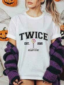 Camiseta "Twice Ready To Be". 220g high-quality pure cotton T-shirt with minimalist printing, soft and breathable fabric, comfortable and loose, suitable for all day wear, suitable for office casual wear, spring and summer daily appearance, elegant and youthful design ropa de hombreRopa De Mujer / Ropa De Mujer De Uso Diario / Blusas, Camisas Y Camisetas De Mujer / Camisetas De Mujer Ropa Deportiva Basicos Mujer Short Playeras Para Hombre - Blanco - Ver 1