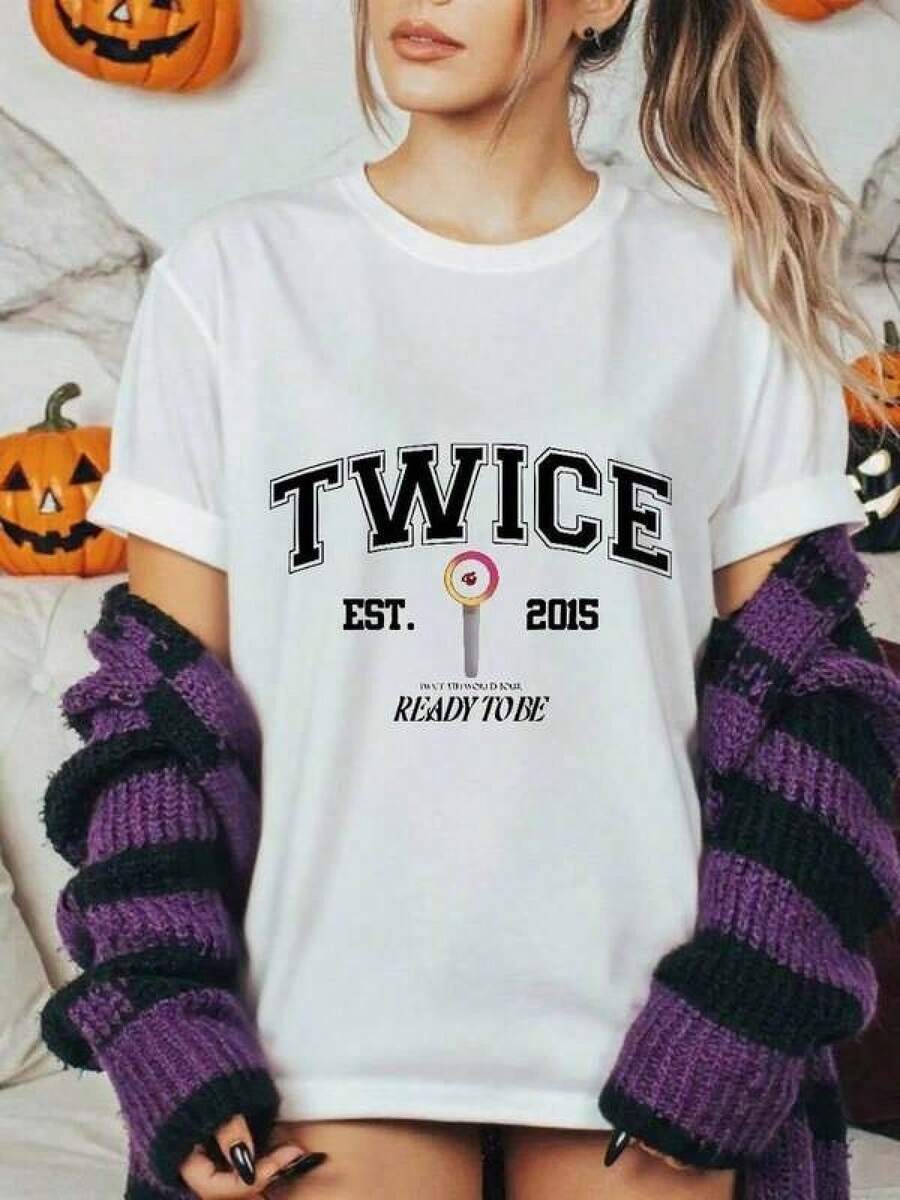 Camiseta "Twice Ready To Be". 220g high-quality pure cotton T-shirt with minimalist printing, soft and breathable fabric, comfortable and loose, suitable for all day wear, suitable for office casual wear, spring and summer daily appearance, elegant and youthful design ropa de hombreRopa De Mujer / Ropa De Mujer De Uso Diario / Blusas, Camisas Y Camisetas De Mujer / Camisetas De Mujer Ropa Deportiva Basicos Mujer Short Playeras Para Hombre - Blanco - Ver 1