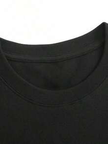 1 pieza de camiseta de manga corta para mujer, estilo casual, holgada, con cuello redondo, estampado tropical, sencilla y linda, ideal para el verano y las vacaciones, top moderno para el uso diario, adecuada para el uso en vacaciones. 180g 100% algodón, los estampados son completamente impresos. Unisexo. - Negro - Ver 4