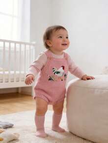 Nuevo Llegado Caliente Bebé Tejido Lindo Mameluco Mono con Bordado de Pollito (Excluyendo Camiseta Interior) - Rosa - Ver 4
