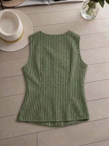Conjunto de 2 piezas de mujer tejido a rayas de estilo elegante para el verano - Verde - Ver 3