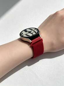 1件中性尼龍彈性智慧手錶錶帶，兼容18mm/20mm/22mm，適用Galaxy Watch 7/6/5/4 (40mm, 44mm)，易於佩戴，舒適透氣，兼容 Watch GT6/5/4/3/Pro (46mm)，適用於智慧手錶接口寬度18mm/20mm/22mm的錶帶配件 - 酒紅色 - 查看 2