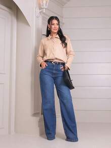 Women's Bomber Jacket, Long Sleeves, Suede, Pockets, Fashion. - 米色 - 查看 5