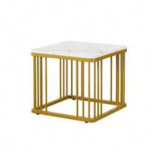 (WF326269AAW Makeover) Set Of 2 High-Gloss Square Coffee Tables With Marble Effect, Nesting Tables With Gold Legs, 60*60*45cm And 45*45*40cm, Versatile Use - White - View 8
