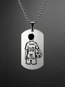 suteyi Personalized Football Dog Tag Necklace - Custom Stainless Steel Pendant With Name And Jersey Number; A Great Sports Gift Designed For Teens - Silver - View 3