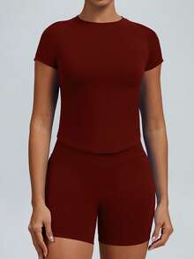 2pcs Impact Short Sleeve Top & Impact Short - Burgundy - View 3