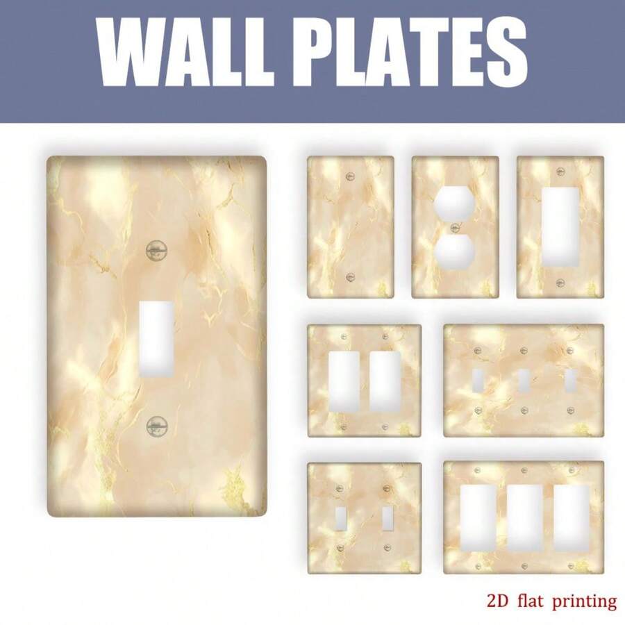 1pc [2D Printed] Marble With Gold Line Light Switch Panel, Socket Cover Plate, Decorative Wall Mounted Switch Socket Cover, Suitable For Bathroom & Kitchen, Unisex - B - View 1