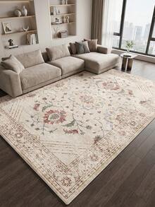 1pc Light Pink Floral Living Room Rug, Suitable For Kitchen, Dining Room, Bedroom, Room Holiday Decor, Indoor/Outdoor, Office, Lobby, Non-Slip Door Mat, Bathroom Rug, Hallway, Study Gaming Area Rug - Baby Pink - View 6