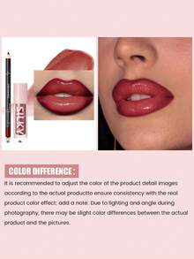 Pudaier 2-In-1 Lip Set: Moisturizing Lip Liner Pencil And Lip Gloss | Waterproof And Smudge-Proof, Shaping Lips, Universal Shades | Ideal Valentine's Day Gift - 02+04 - 查看 4