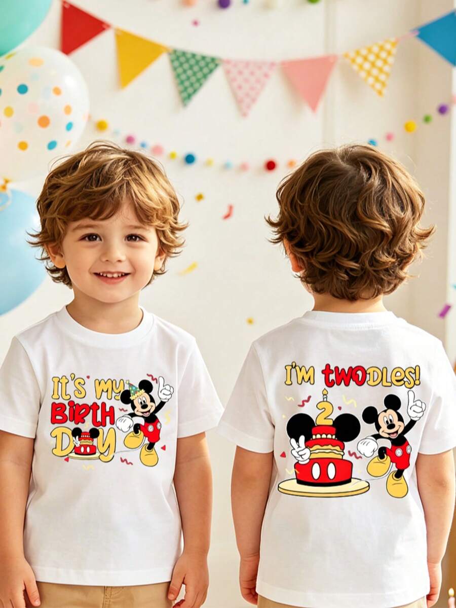 Disney Mickey Mouse I'm Twodles 2nd Birthday T-Shirt For Toddler Boys 6M-3T, Double-Sided Print, Express Delivery - trắng - Xem 1
