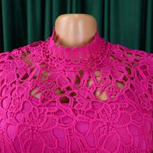 New Women's Jumpsuit European American Style Hollow Lace Short Sleeve High Waist Lace-Up Wide Leg Sexy - 玫紅色 - 查看 4