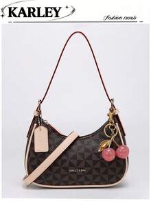 2026 New Classic Versatile Letter Decor Design Solid Color PU Leather Crescent Shoulder Bag, Suitable For Shopping And Casual Wear, Replaceable Straps, Handheld Or Crossbody - Coffee - View 7
