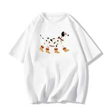 Unisex Couple's T-Shirt With An Original Dalmatian Print In A Cute, Youthful Style. The Relaxed Fit Is Versatile And Stylish. It Features A Comfortable Crew Neck And A  Design That Makes You Look Younger, Perfect For Everyday Wear And Casual Outings. It Looks Fantastic For A Relaxed, Adorable, And Fashionable Look On Any Occasion. TUUY - 白色 - 查看 6