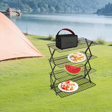 4-Etagen Klappbarer Abkühlrost, Faltbares Eisen Campingregal, Antihaft Grill Und Abtropfgestell, 10kg Pro Ebene Tisch Organizer Für Picknick, Backen, Küchenplatte - Vierstöckiges, faltbares Aufbewahrungsregal aus Schmiedeeisen - Übersicht 2
