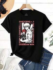 Camiseta de manga corta de algodón para hombre Under The RadarChainsaws Anime Man - Se puede regalar a familiares - Camiseta estampada para mujer/hombre, 220 g, 100% algodón, cuello redondo, informal, para mujer/hombre, manga corta para exteriores, moda retro, estilo callejero, manga corta para mujer/hombre, uso diario en las cuatro estaciones, vacaciones - Camiseta de manga corta con collage dinámico, elegante, de gran tamaño, adecuada para todas las estaciones, fácil de cuidar para ocasiones informales de negocios y la vida diaria, ropa de talla grande - Ropa para fanáticos de los deportes, regalo para fanáticos del fútbol, camiseta deportiva unisex, - Entusiasta de anime - Camiseta unisex de algodón holgada de manga corta y cuello redondo estilo callejero vintage - Negro - Ver 2