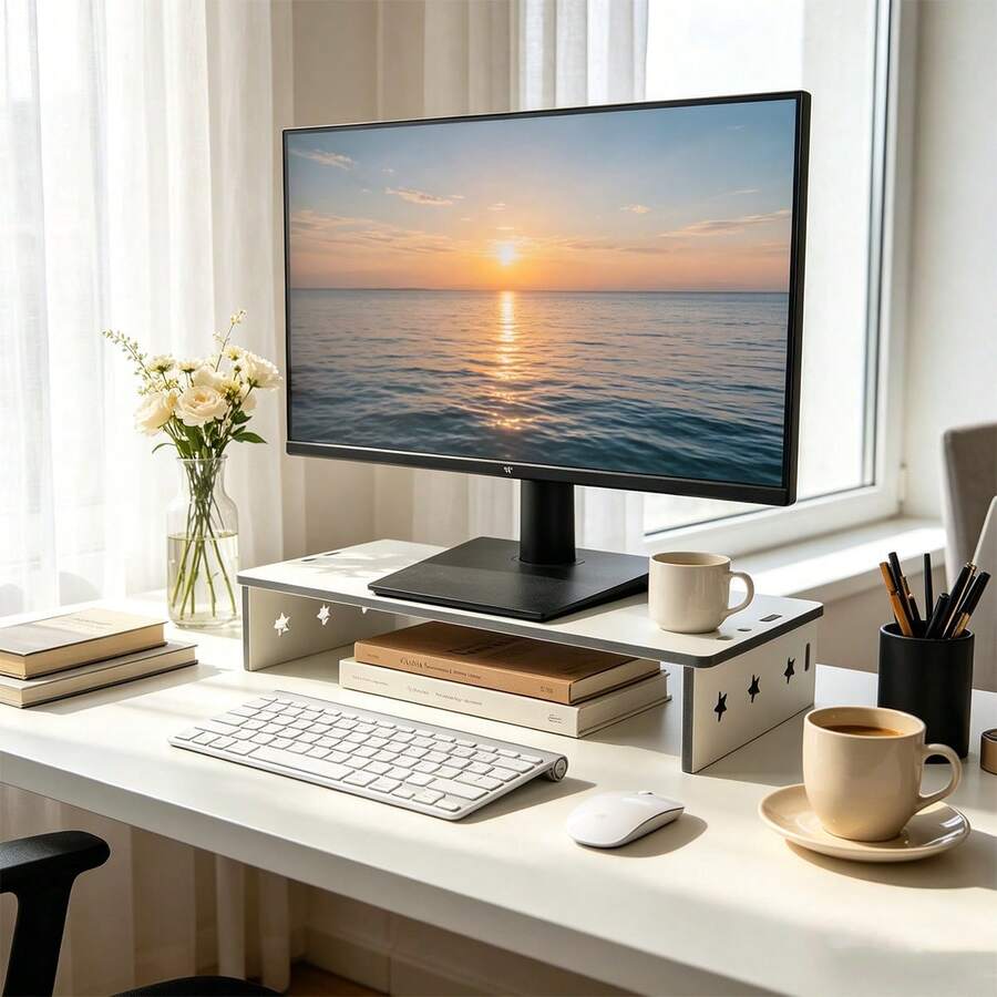 1 pieza Soporte ergonómico para monitor de computadora, soporte multifuncional de escritorio para oficina, soporte para monitor con espacio de almacenamiento - capa - Ver 1