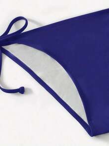Women's Simple Solid Color Swim Bikini With A Halter Neck And Cutout, Suitable For Beach Vacations And Summer. - Navy Blue - View 3