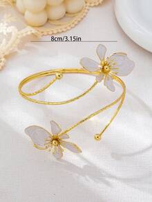1 pièce Bracelet élégant et à la mode avec fleur artificielle à 5 pétales blanc, orange, rose et vert. Convient pour un port quotidien et les jours fériés. Excellent choix de cadeau (boîte-cadeau non incluse) - Blanc - Voir 4
