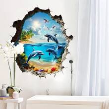 1pc 2D Stereoscopic Dolphin Wall Sticker, Tropical Ocean Scene, Creates Immersive Visual Effect - Multicolor - View 2