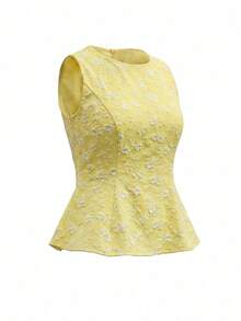 Blusa de punto sin mangas de cuello en V para mujer, de verano - Amarillo - Ver 6